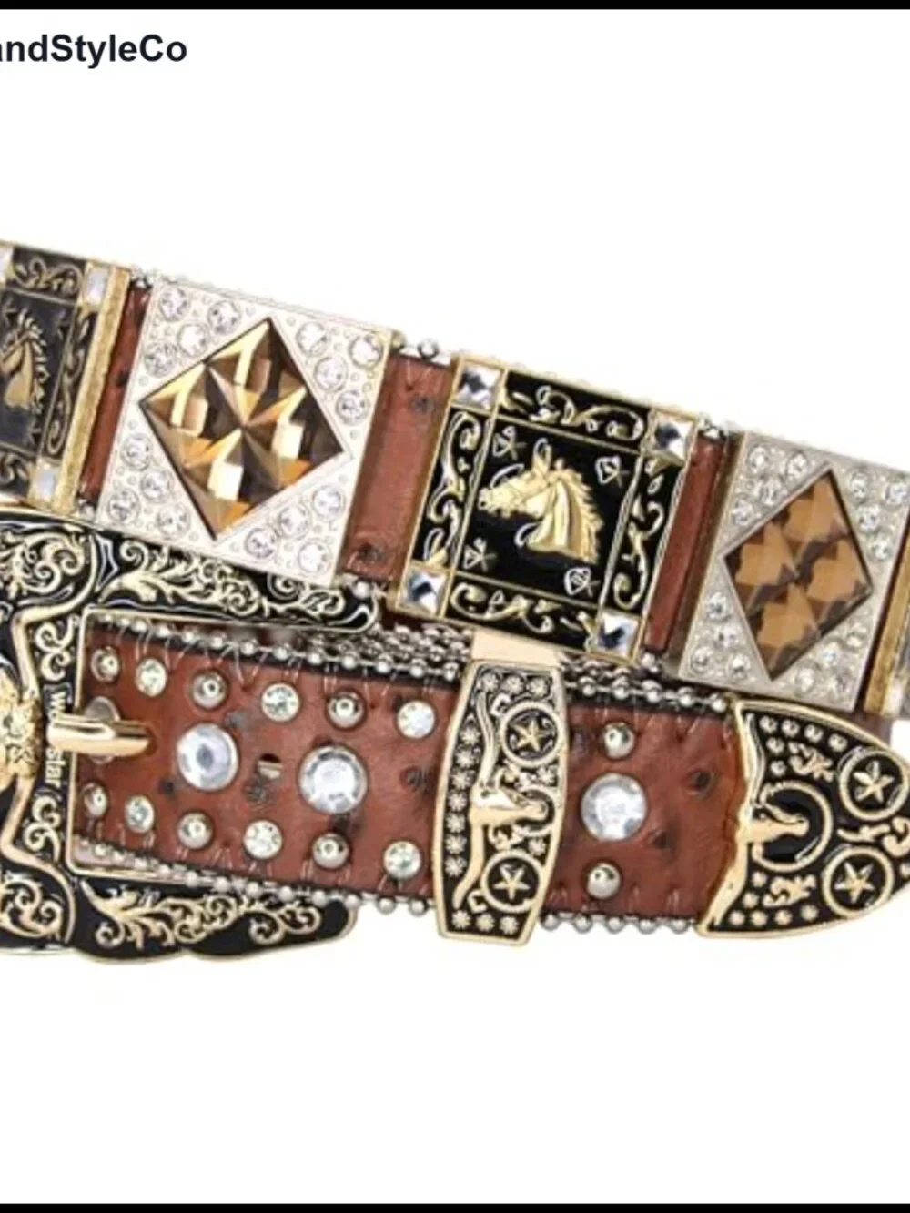Genuine Leather Western Belt with Rhinestone Crystal Studs